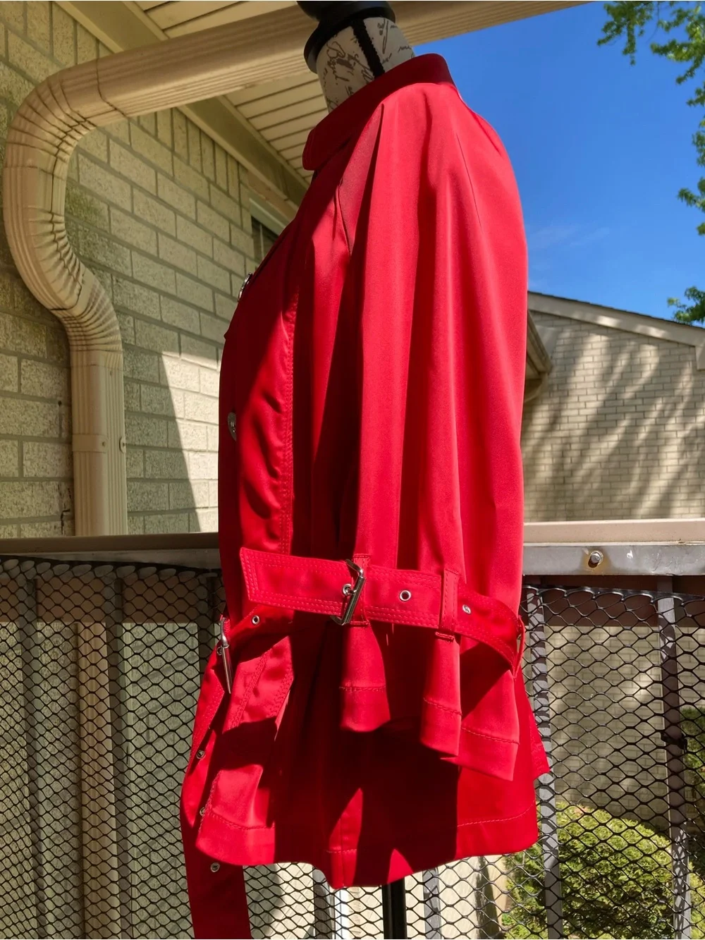 Michael Kors Red Belted Cropped Trench Coat Silver Hardware